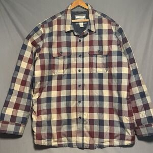 LL Bean Primaloft Quilt Lined Shacket Red Blue Plaid Mens 2XL Shirt Jacket